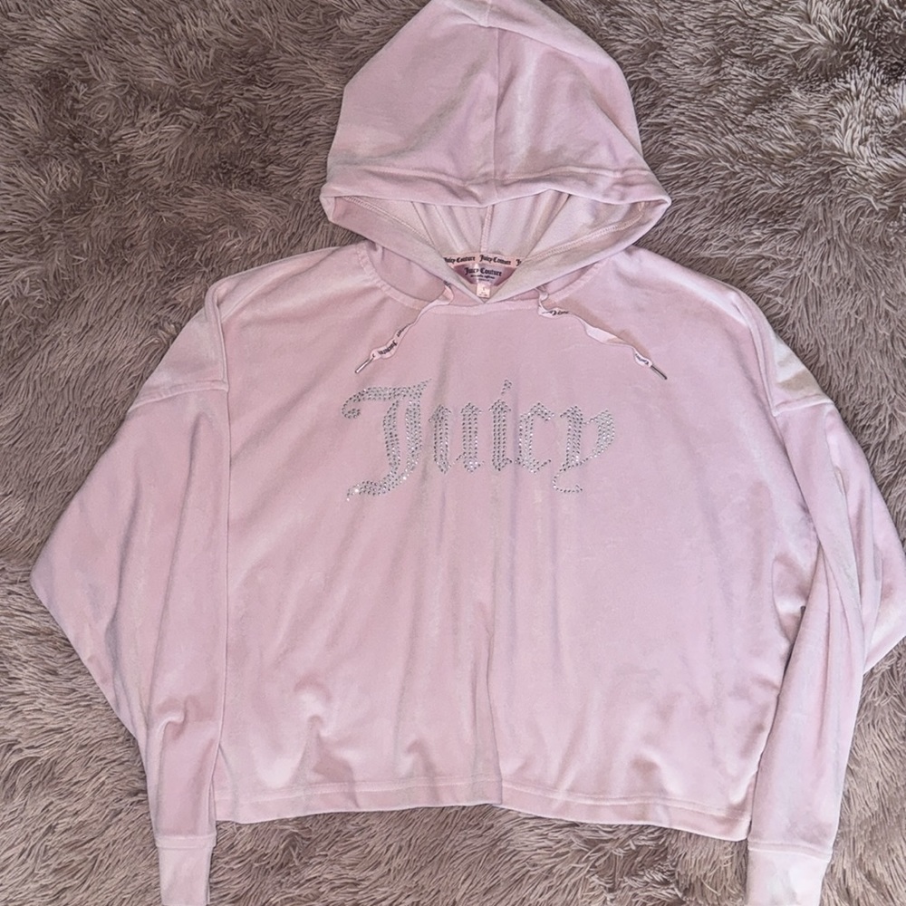 Rhinestone Velour Juicy Cropped Hoodie